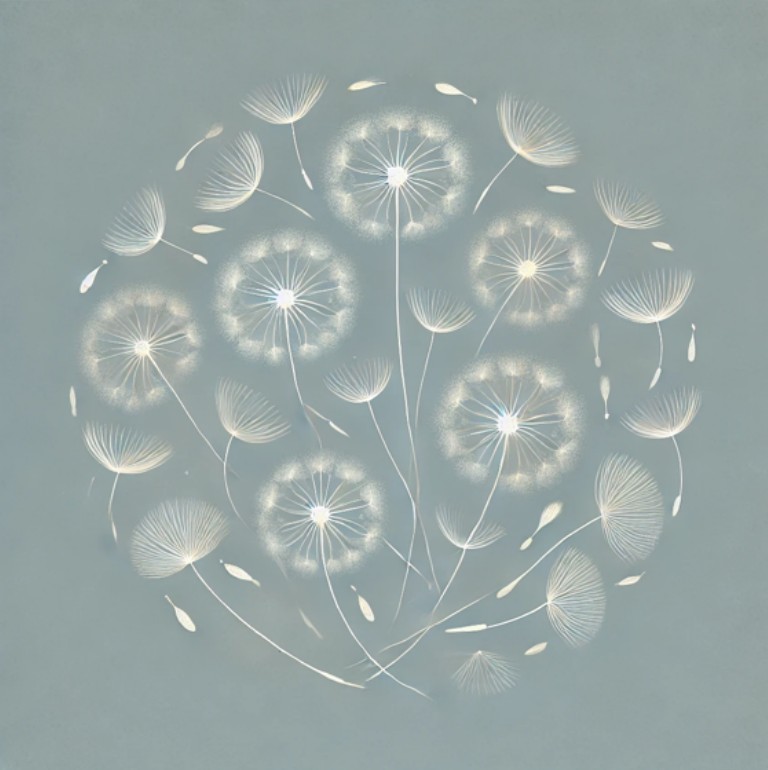 Dandelion seeds in circle