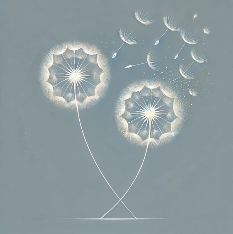 Two dandelions with seeds